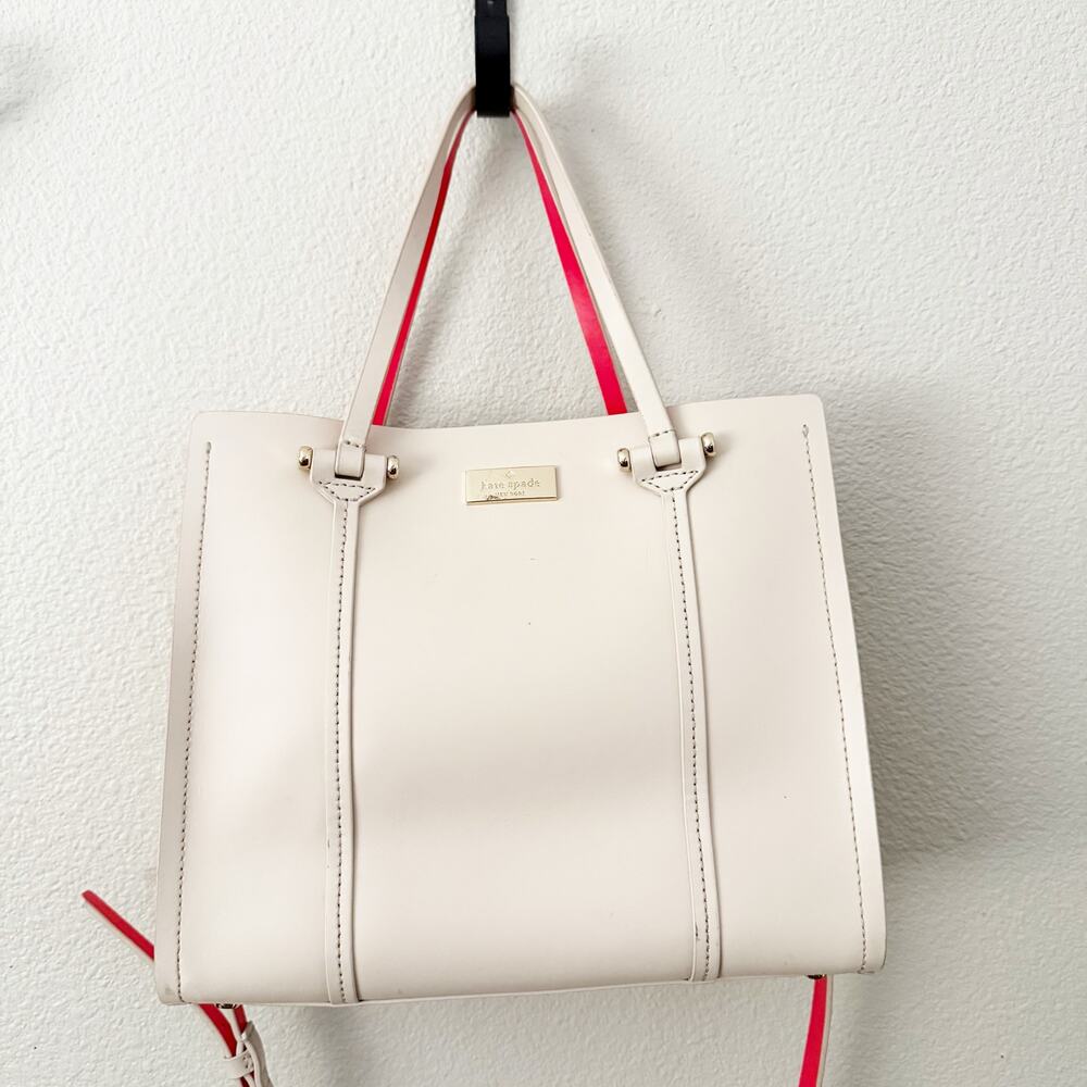 KATE SPADE | "Arbour Hill Elodie" Purse Nude Beige Bright Coral + Long Strap